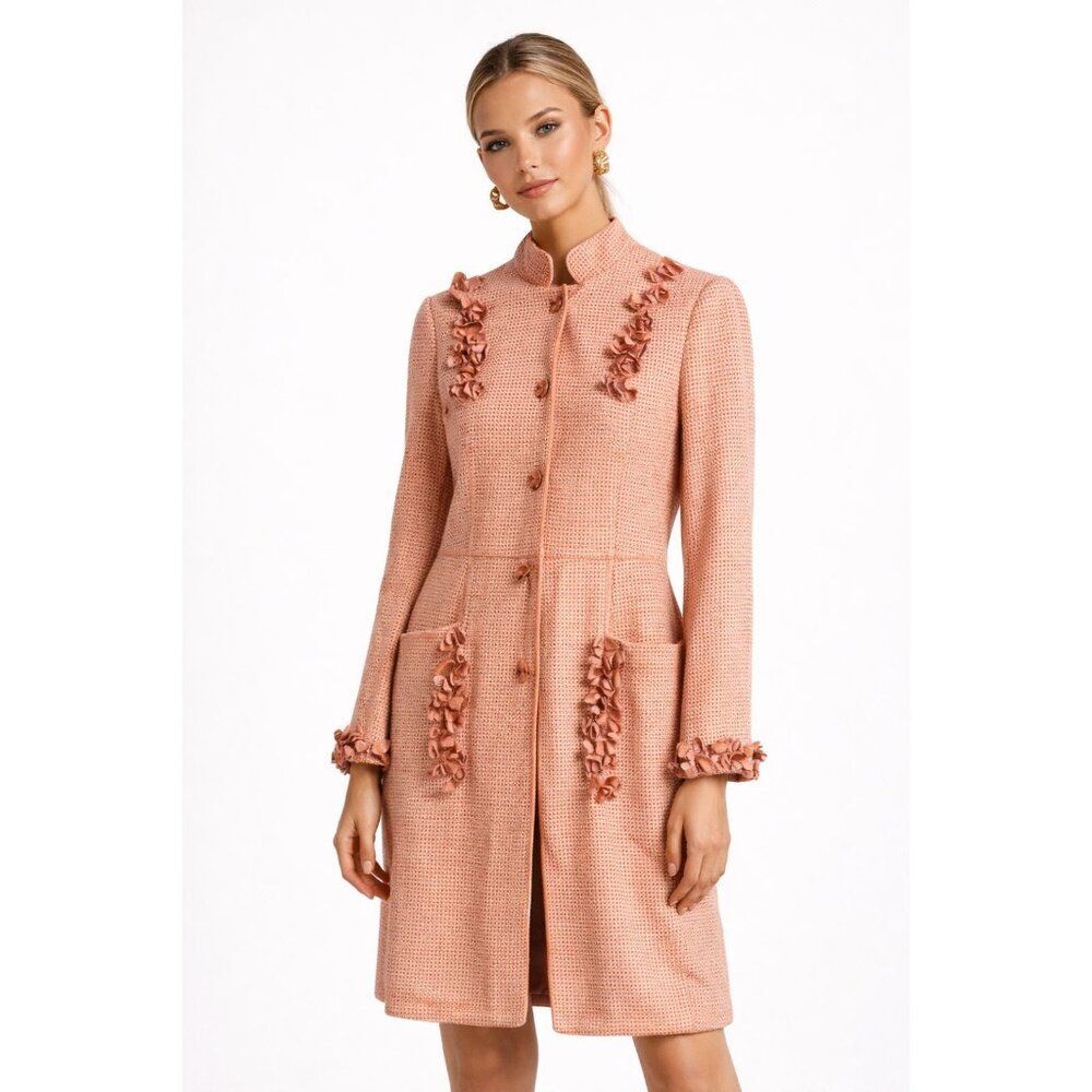 Sportsman Max Mara Couture Style Textured Pink Floral Appliqué Jacket Size 8